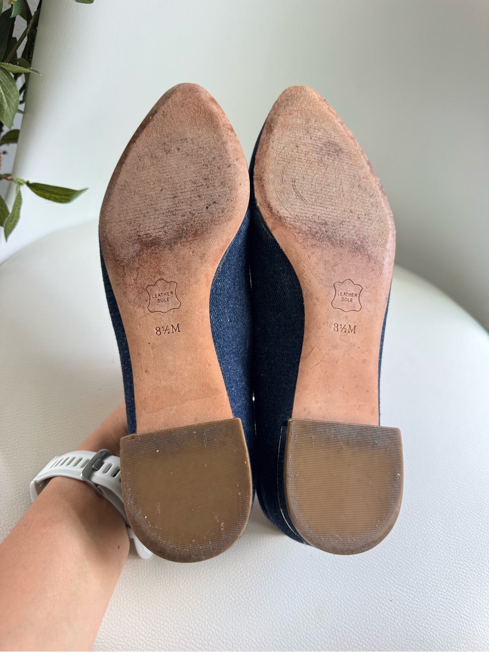 Talbots Denim Bow Ballet Flats Womens 8.5 M Blue Gold Heel Leather Sole Shoes - Picture 6 of 7